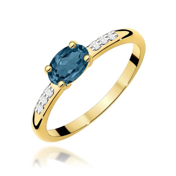 Pierścionek z topazem London Blue 0,50 ct i brylantami, żółte złoto 585