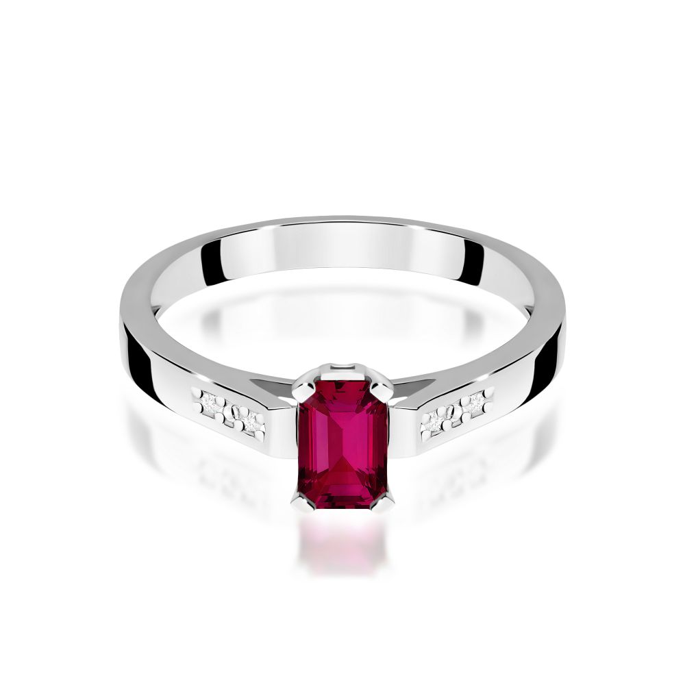 Pierścionek z rubinem 0,80 ct i brylantami, białe złoto 585