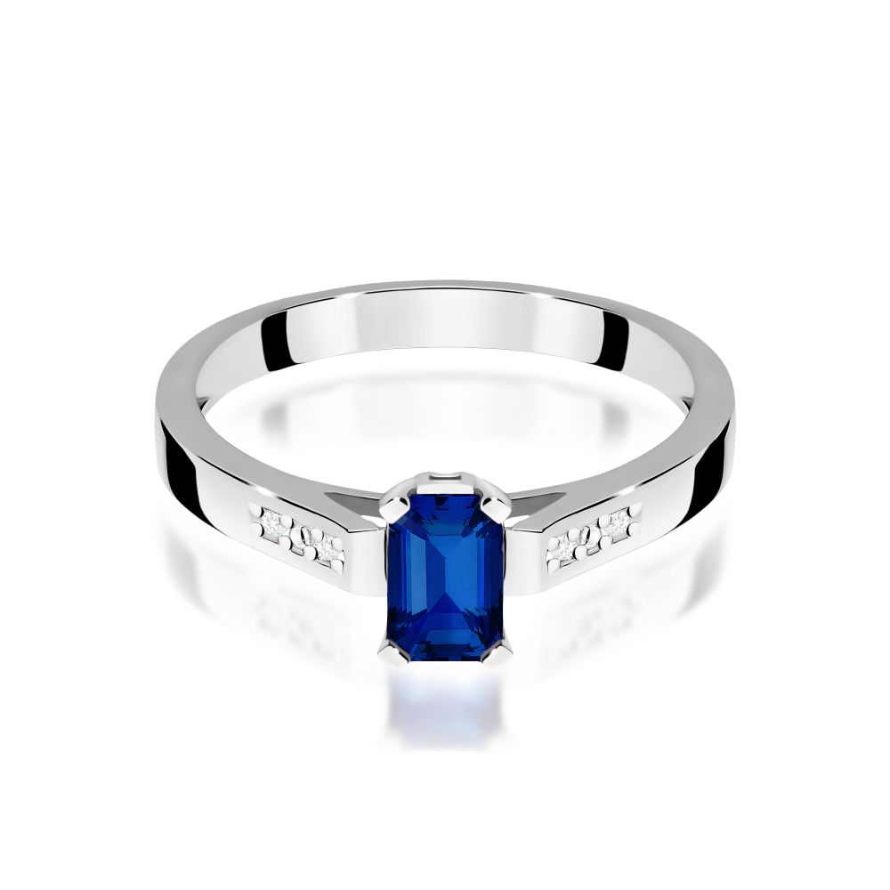 Pierścionek ze szafirem 0,60 ct i brylantami, białe złoto 585