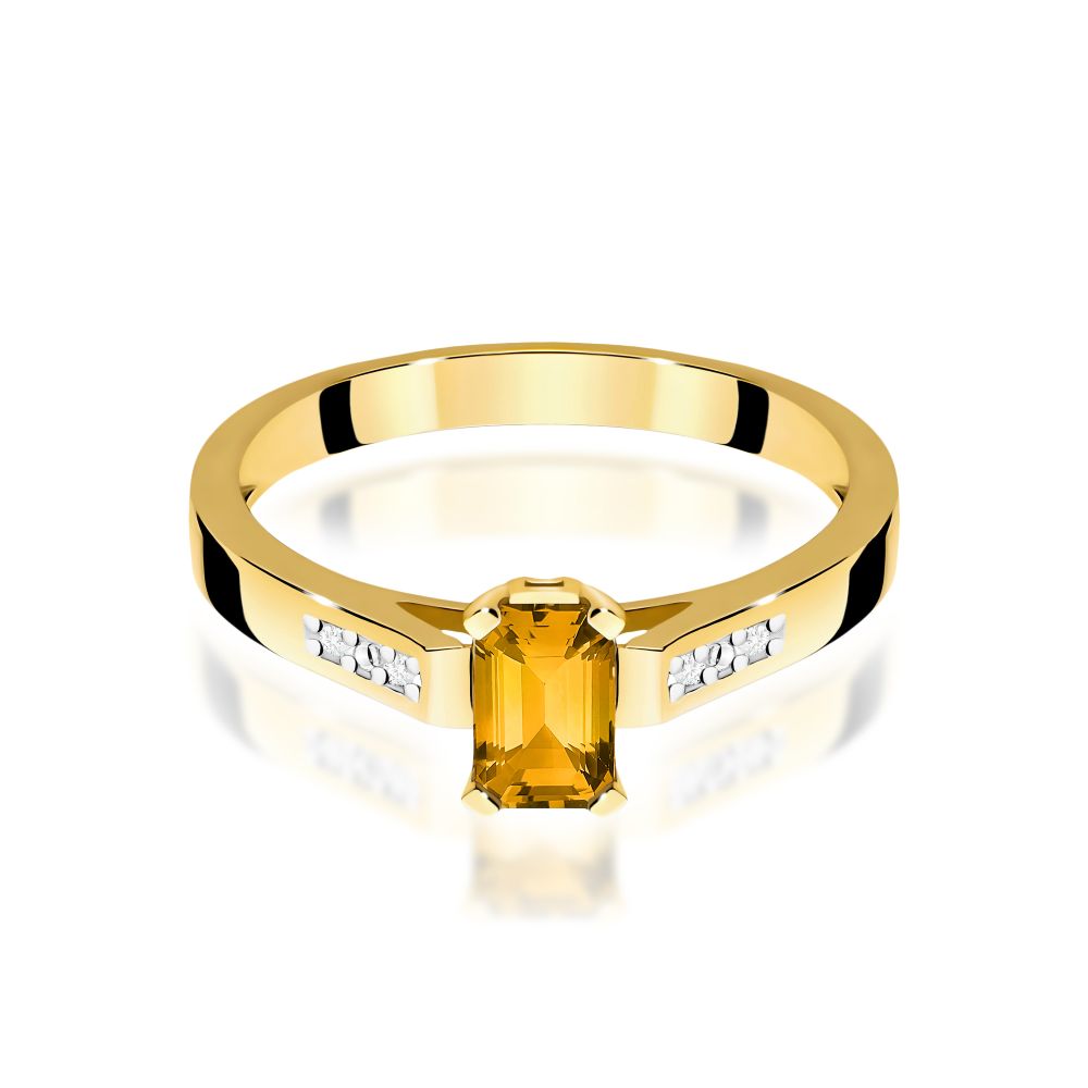 Pierścionek z cytrynem 0,80 ct i brylantami, żółte złoto 585