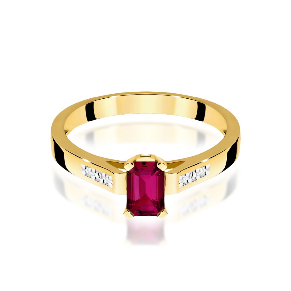 Pierścionek z rubinem 0,80 ct i brylantami, żółte złoto 585