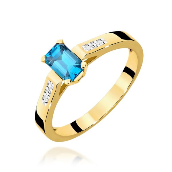 Pierścionek z topazem Swiss Blue 0,65 ct i brylantami, żółte złoto 585