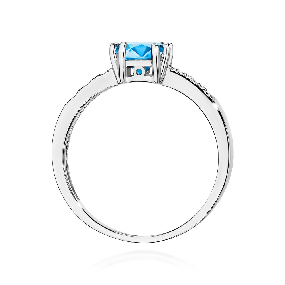 Pierścionek z topazem Swiss Blue 1,10 ct i brylantami, białe złoto 585