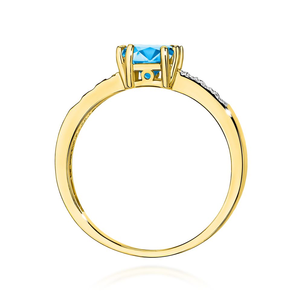 Pierścionek z topazem Swiss Blue 1,10 ct i brylantami, żółte złoto 585
