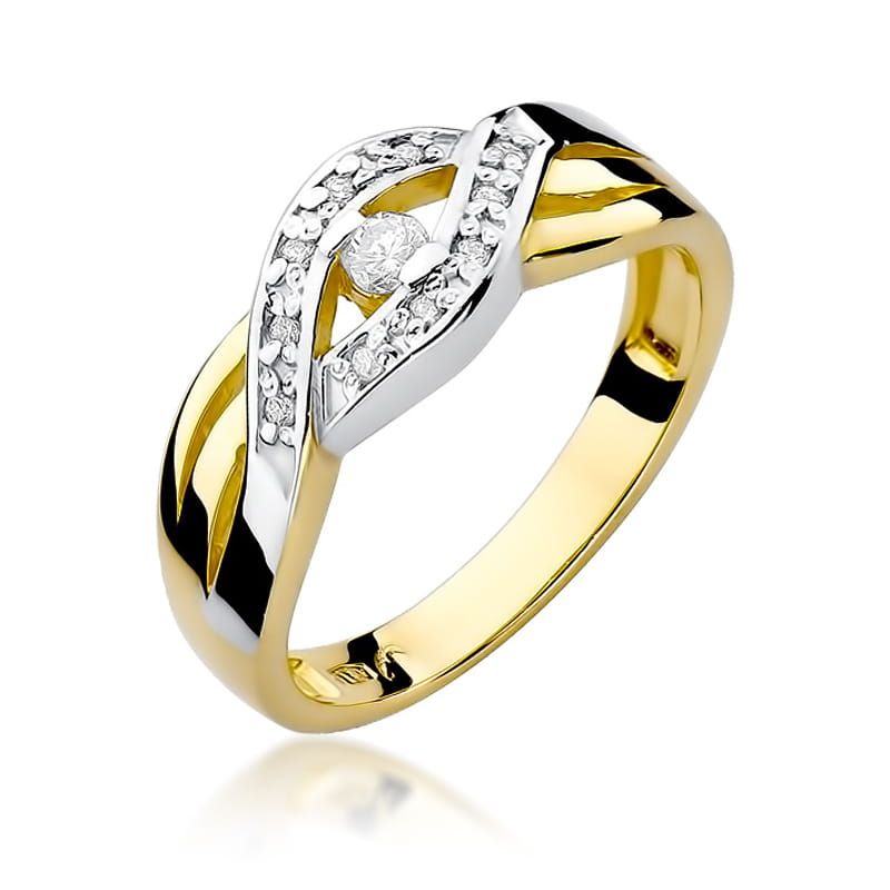 Pierścionek z brylantami 0,10 ct, żółte złoto 585