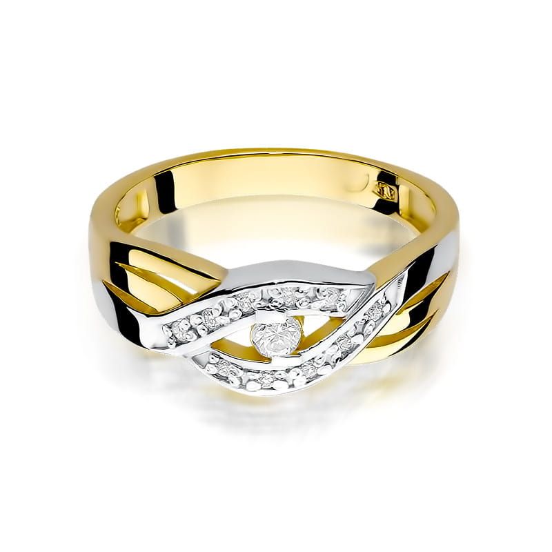 Pierścionek z brylantami 0,10 ct, żółte złoto 585