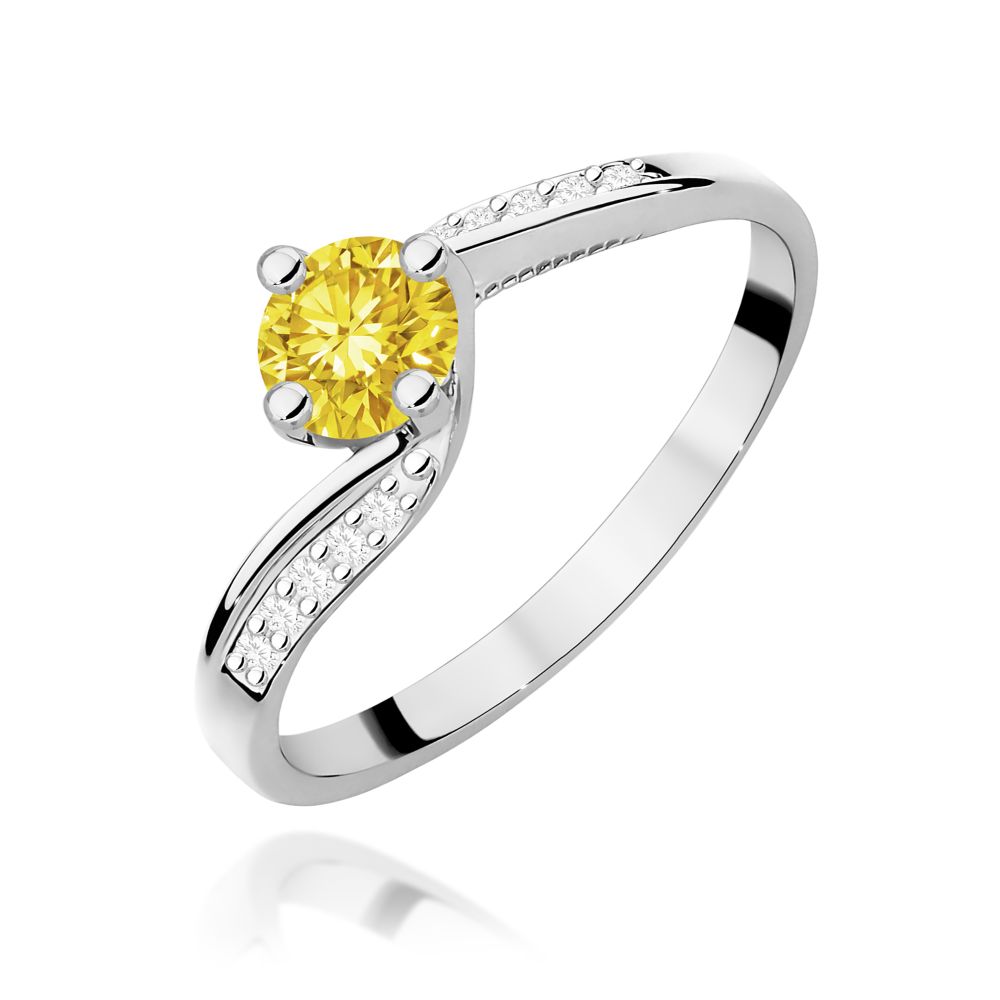 Pierścionek z żółtym diamentem laboratoryjnym 0,55 ct, białe złoto 585