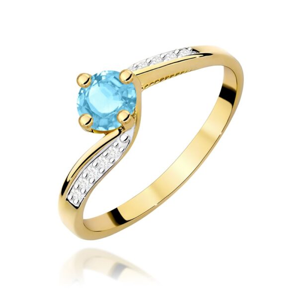 Pierścionek z topazem Swiss Blue 0,50 ct i brylantami, żółte złoto 585