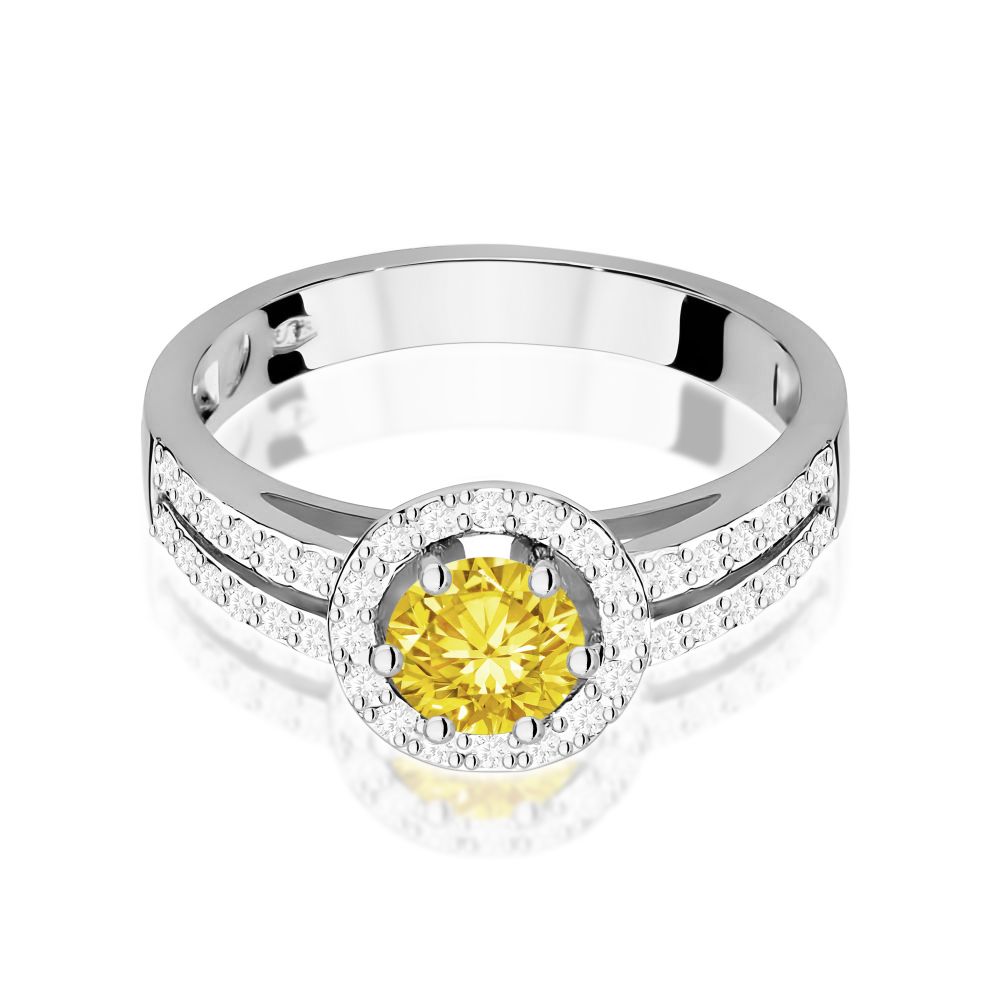 Pierścionek z żółtym diamentem laboratoryjnym 0,70 ct, białe złoto 585