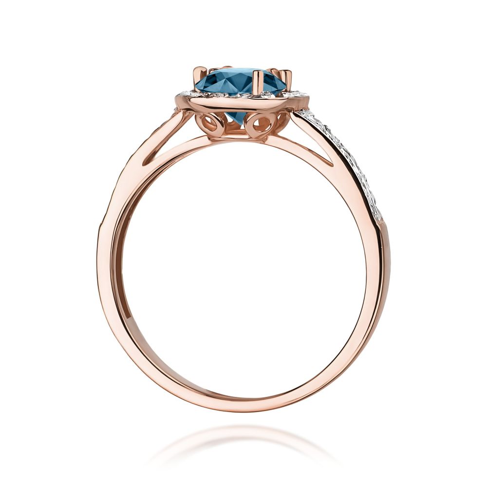 Pierścionek z topazem London Blue 0,50 ct i brylantami, różowe złoto 585