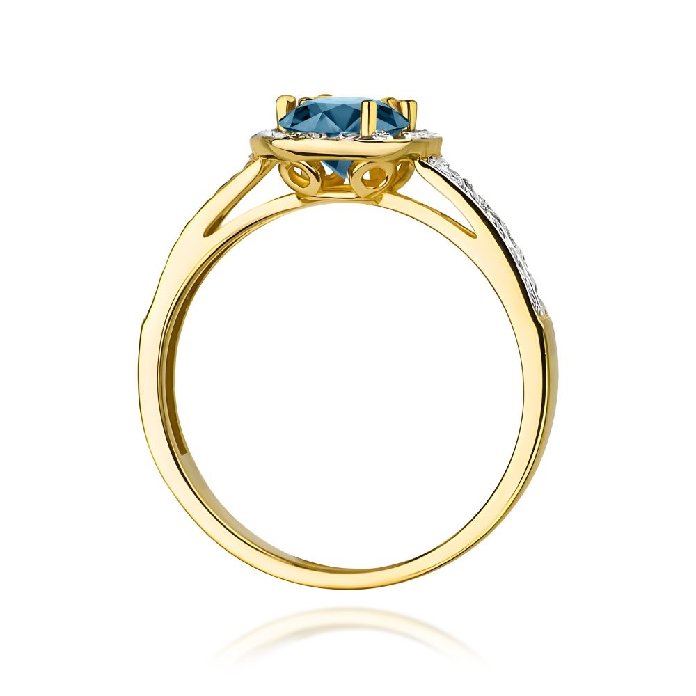 Pierścionek z topazem London Blue 0,50 ct i brylantami, żółte złoto 585