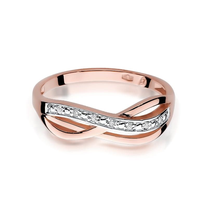 Pierścionek z brylantami 0,06 ct, różowe złoto 585