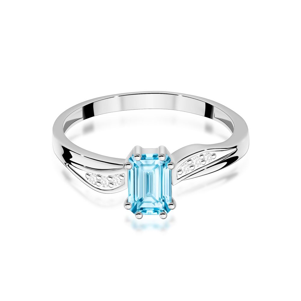 Pierścionek z topazem Swiss Blue 0,65 ct i brylantami, białe złoto 585