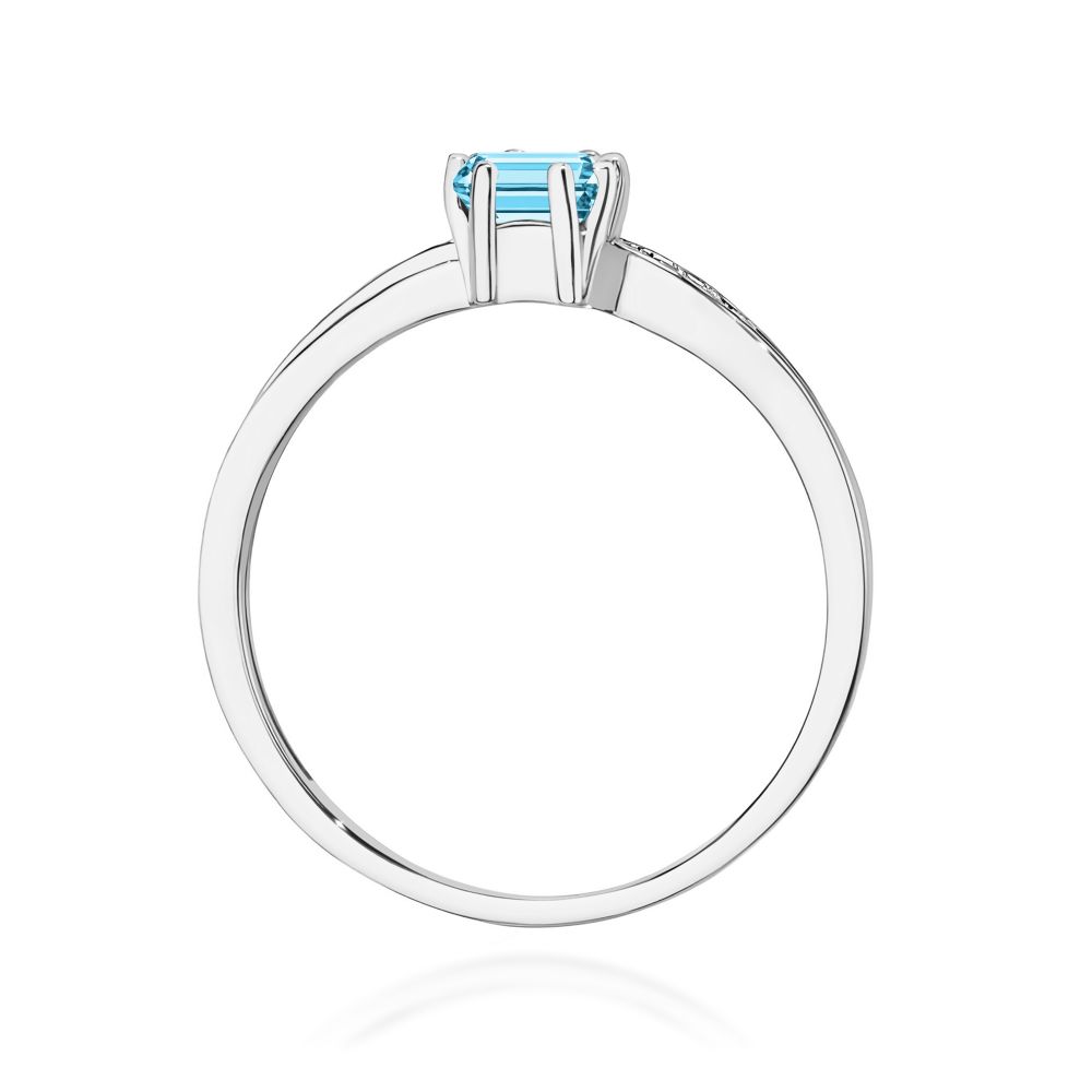 Pierścionek z topazem Swiss Blue 0,65 ct i brylantami, białe złoto 585