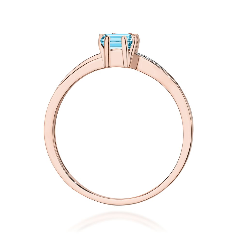 Pierścionek z topazem Swiss Blue 0,65 ct i brylantami, różowe złoto 585