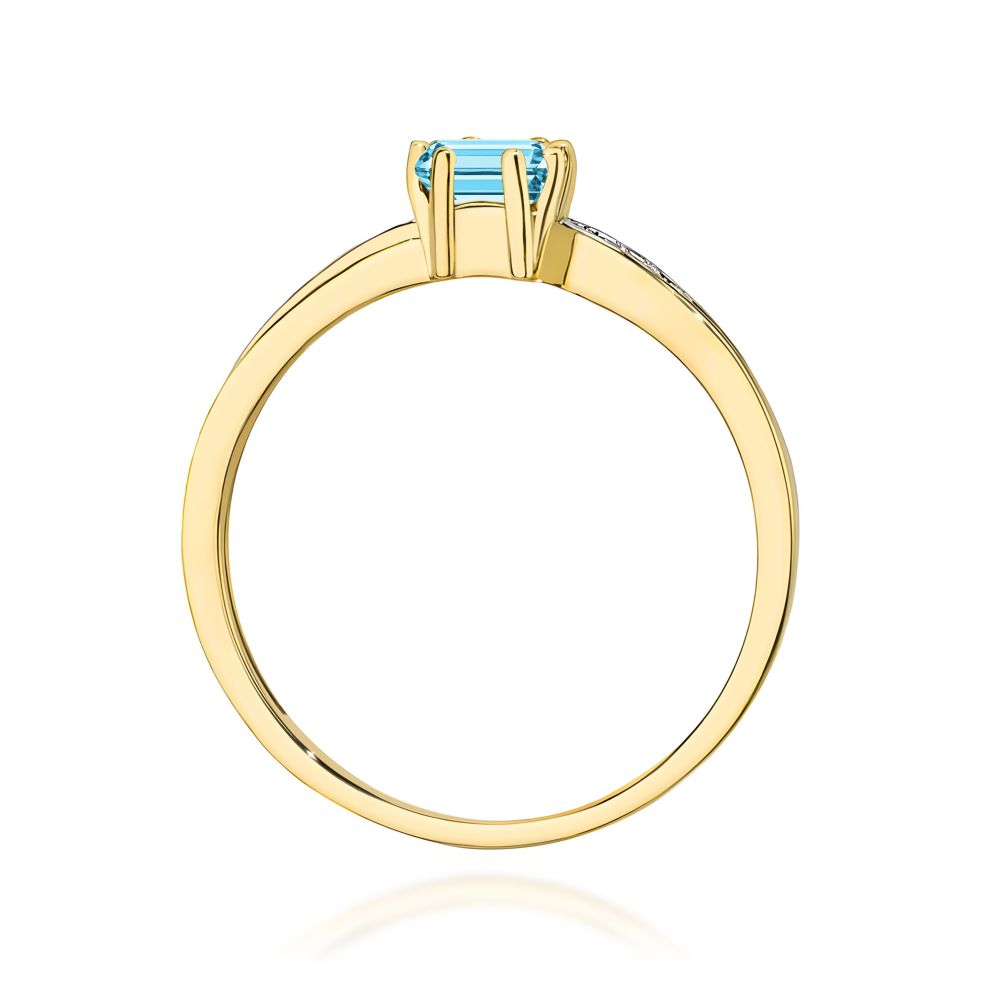 Pierścionek z topazem Swiss Blue 0,65 ct i brylantami, żółte złoto 585