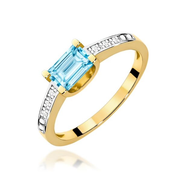 Pierścionek z topazem Swiss Blue 0,65 ct i brylantami, żółte złoto 585