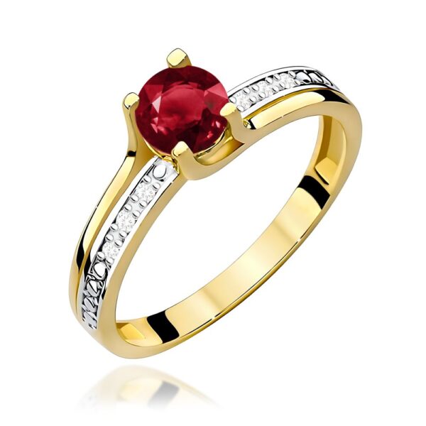 Pierścionek z granatem 0,60 ct i brylantami, żółte złoto 585