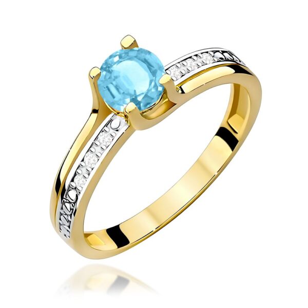Pierścionek z topazem Swiss Blue 0,50 ct i brylantami, żółte złoto 585