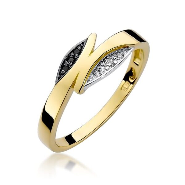 Pierścionek z brylantami i czarnymi brylantami 0,05 ct, żółte złoto 585