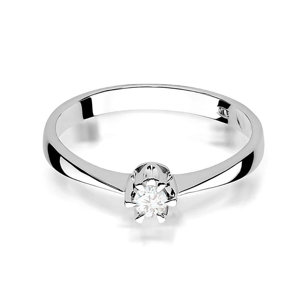Pierścionek zaręczynowy z brylantem 0,12 ct, białe złoto 585