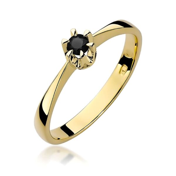 Pierścionek z czarnym diamentem 0,12 ct, żółte złoto 585