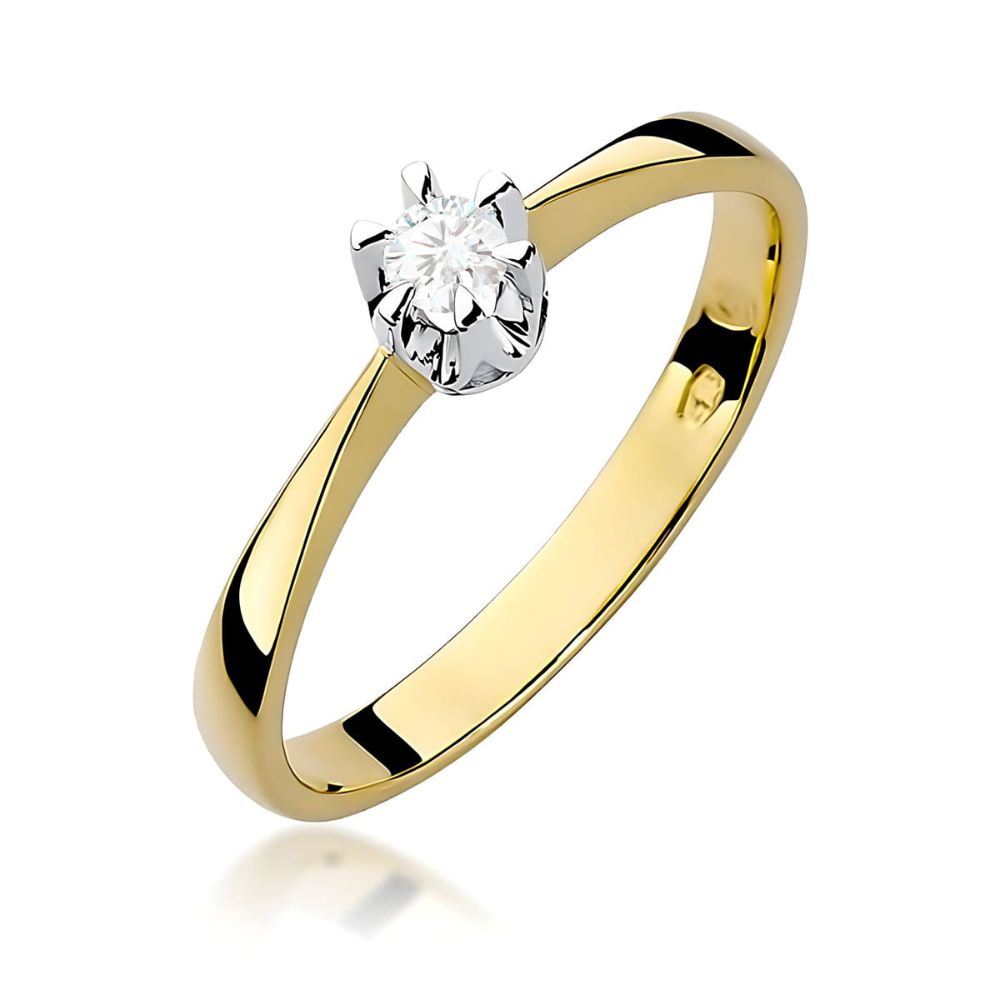 Pierścionek zaręczynowy z brylantem 0,12 ct, żółte złoto 585