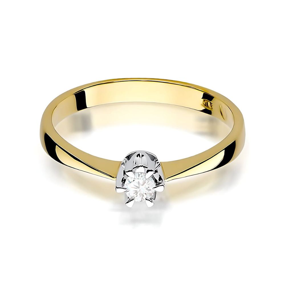 Pierścionek zaręczynowy z brylantem 0,12 ct, żółte złoto 585