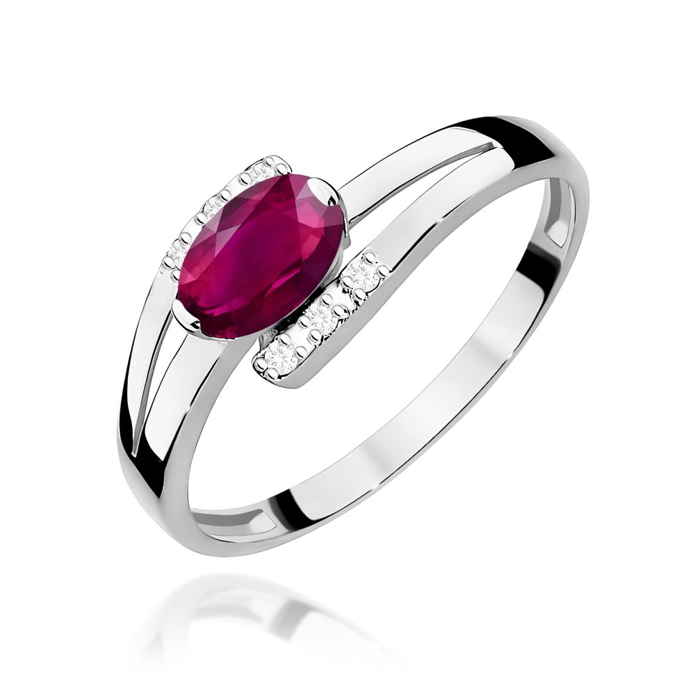 Pierścionek z rodolitem 0,50 ct i brylantami, białe złoto 585