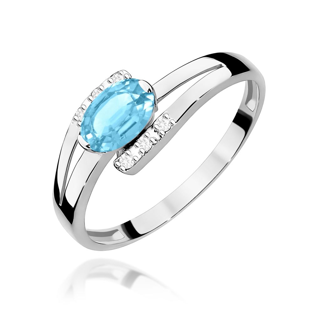 Pierścionek z topazem Swiss Blue 0,50 ct i brylantami, białe złoto 585