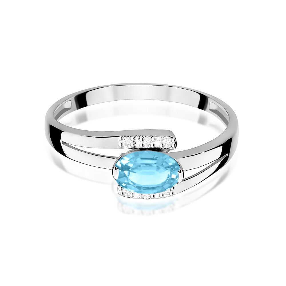 Pierścionek z topazem Swiss Blue 0,50 ct i brylantami, białe złoto 585