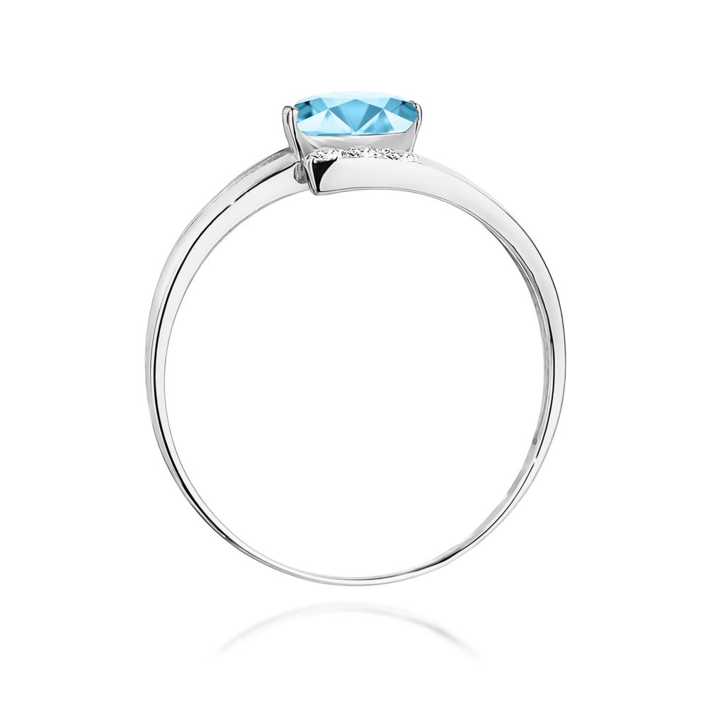 Pierścionek z topazem Swiss Blue 0,50 ct i brylantami, białe złoto 585