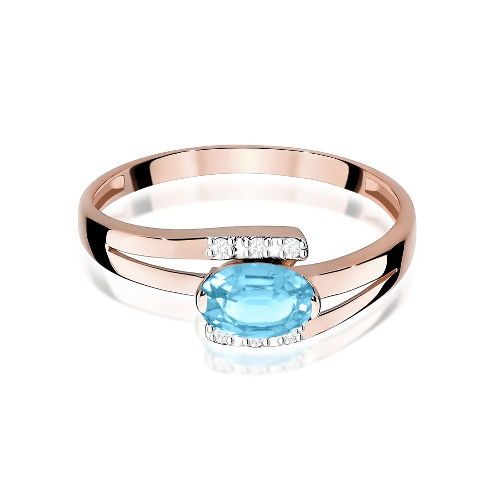 Pierścionek z topazem Swiss Blue 0,50 ct i brylantami, różowe złoto 585