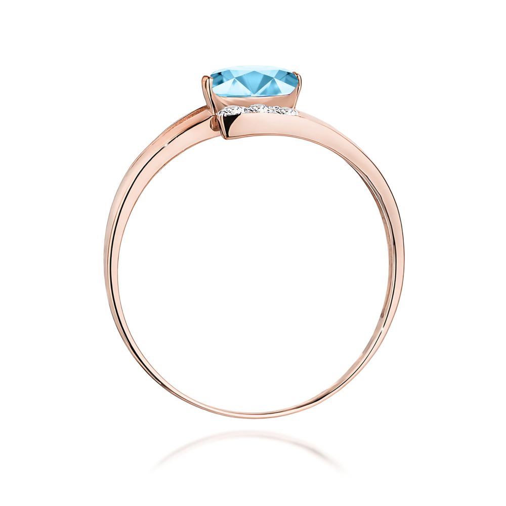 Pierścionek z topazem Swiss Blue 0,50 ct i brylantami, różowe złoto 585