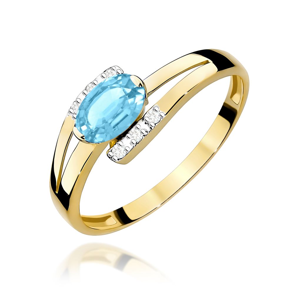 Pierścionek z topazem Swiss Blue 0,50 ct i brylantami, żółte złoto 585