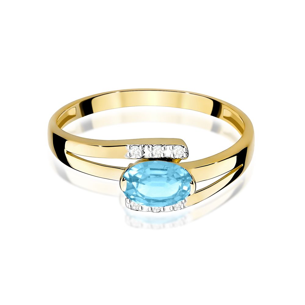 Pierścionek z topazem Swiss Blue 0,50 ct i brylantami, żółte złoto 585