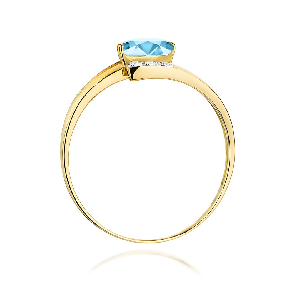 Pierścionek z topazem Swiss Blue 0,50 ct i brylantami, żółte złoto 585