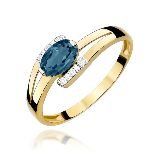 Pierścionek z topazem London Blue 0,50 ct i brylantami, żółte złoto 585