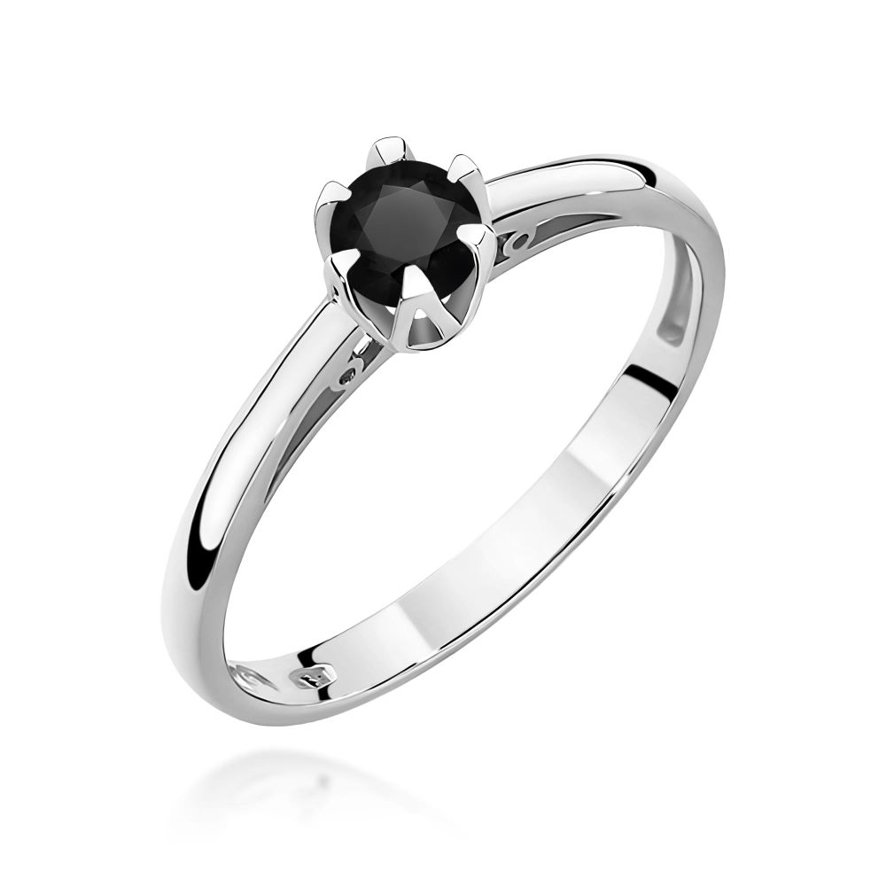 Pierścionek z czarnym diamentem 0,20 ct, białe złoto 585