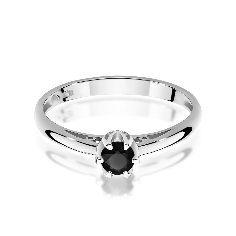 Pierścionek z czarnym diamentem 0,20 ct, białe złoto 585