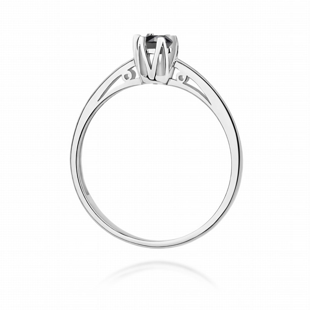 Pierścionek z czarnym diamentem 0,20 ct, białe złoto 585