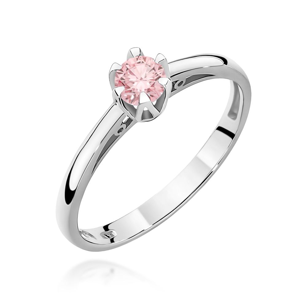 Pierścionek z różowym diamentem laboratoryjnym 0,15 ct, białe złoto 585