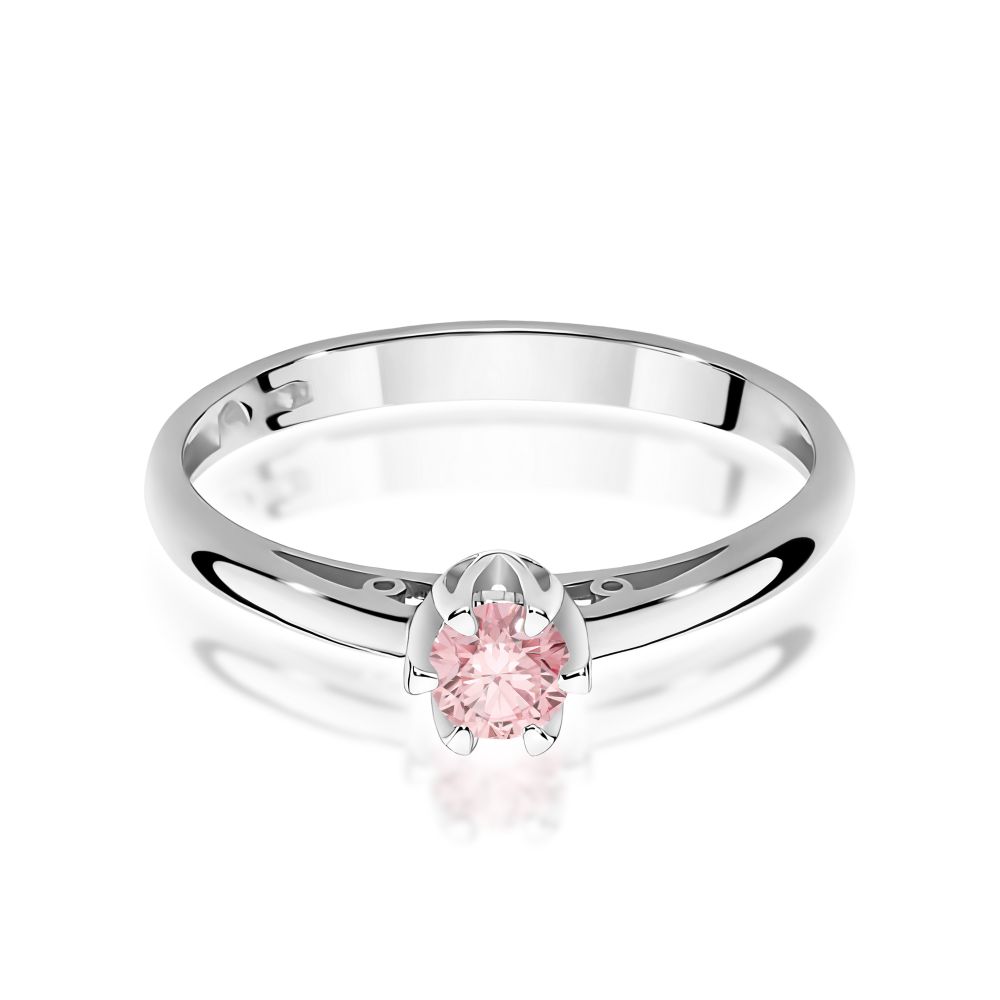 Pierścionek z różowym diamentem laboratoryjnym 0,15 ct, białe złoto 585