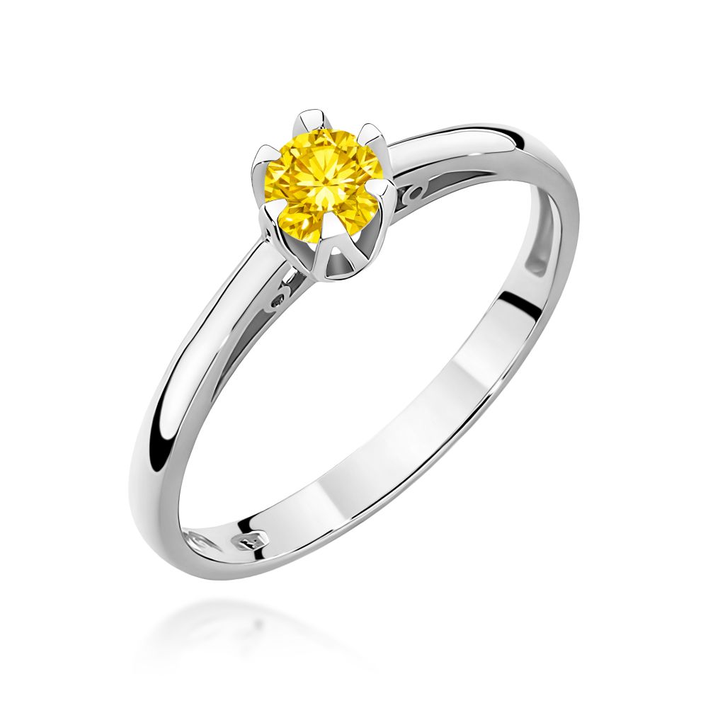 Pierścionek z żółtym diamentem laboratoryjnym 0,15 ct, białe złoto 585