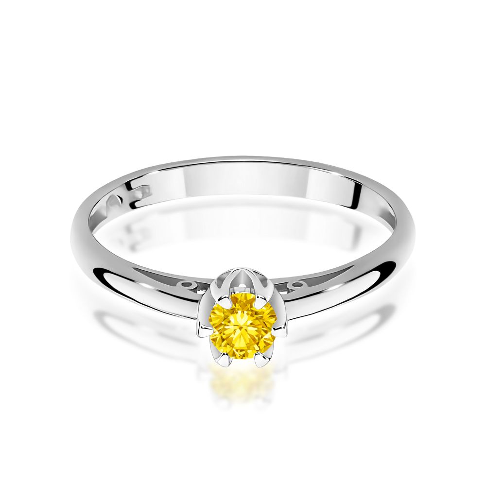 Pierścionek z żółtym diamentem laboratoryjnym 0,15 ct, białe złoto 585