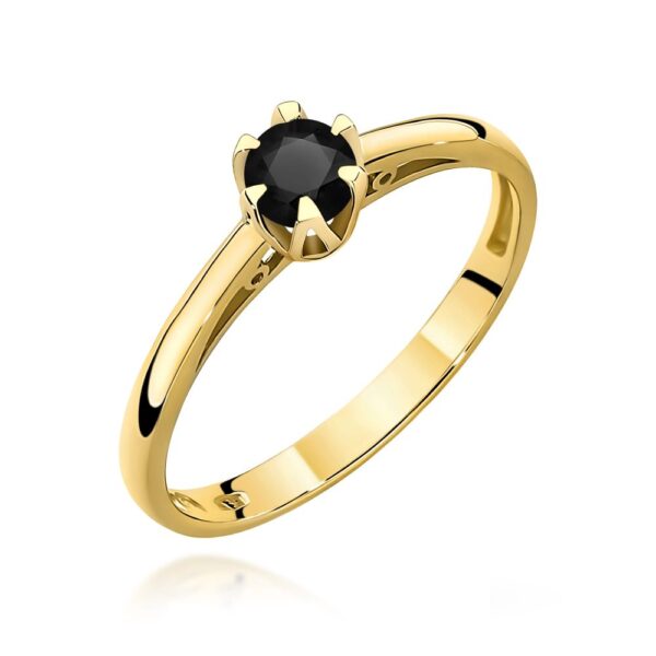 Pierścionek z czarnym diamentem 0,20 ct, żółte złoto 585
