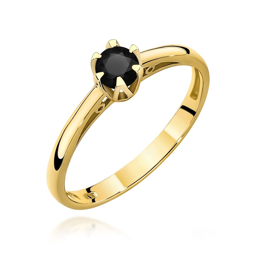 Pierścionek z czarnym diamentem 0,20 ct, żółte złoto 585