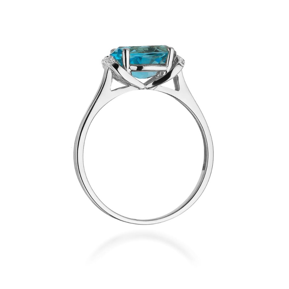Pierścionek z topazem Swiss Blue 1,70 ct i brylantami, białe złoto 585