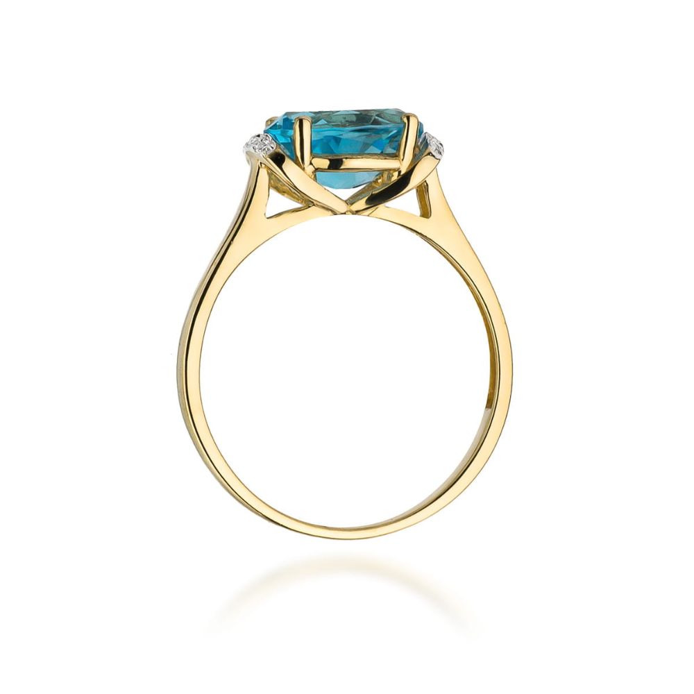 Pierścionek z topazem Swiss Blue 1,70 ct i brylantami, żółte złoto 585
