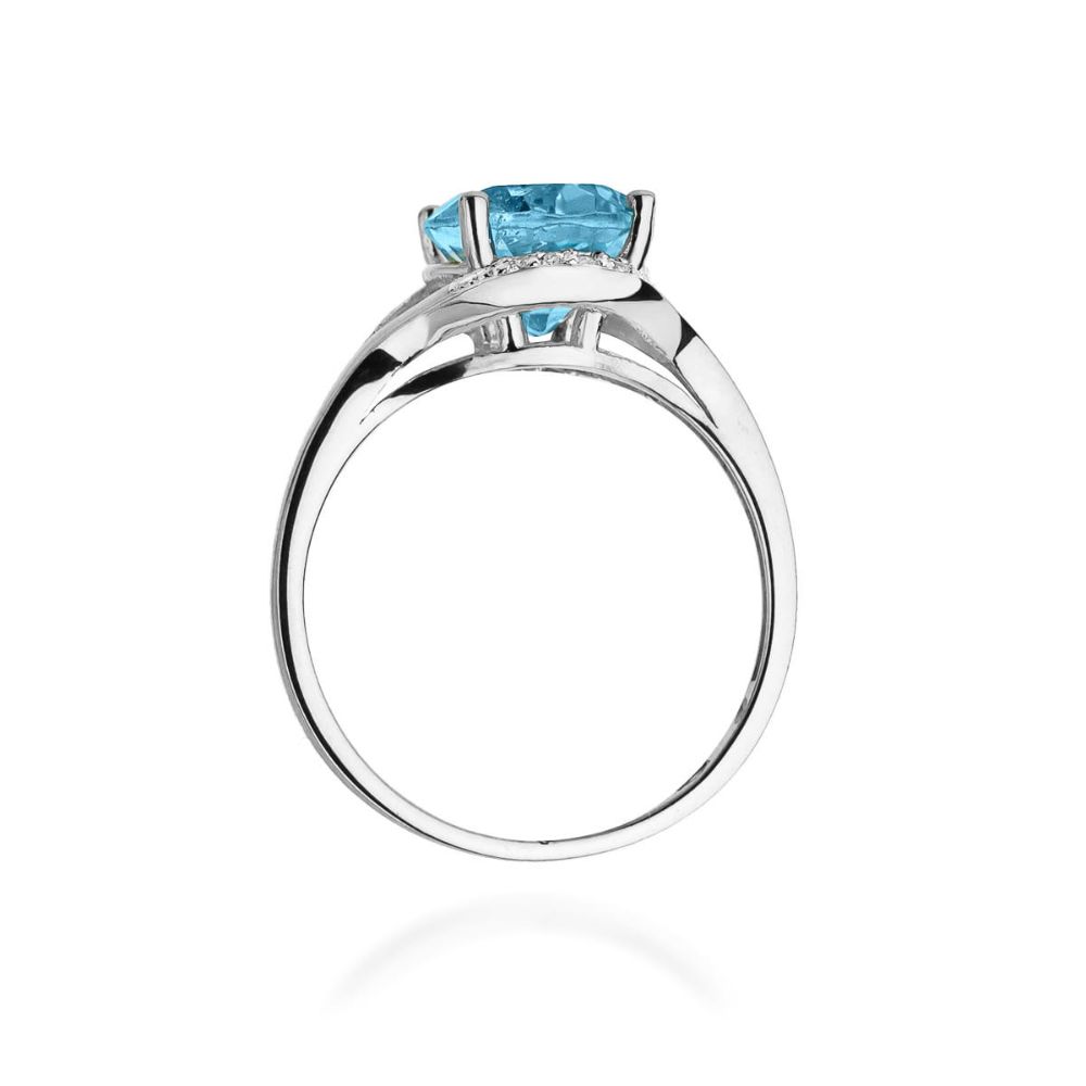 Pierścionek z topazem Swiss Blue 3,00 ct i brylantami, białe złoto 585
